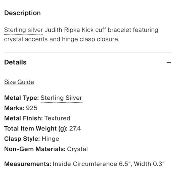 JUDITH RIPKA HEMATITE KICK BACK HINGED BANGLE S-M - Picture 5 of 5